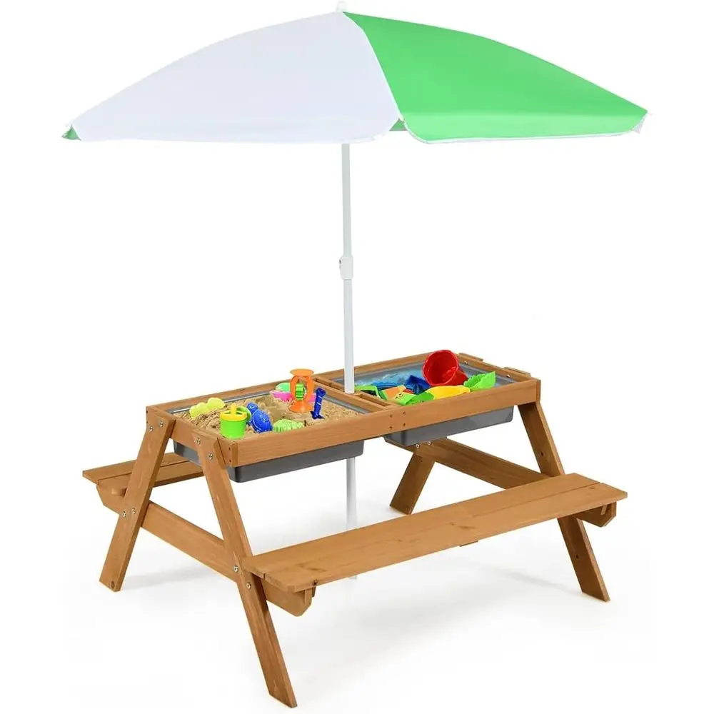 Kids Outdoor Umbrella For Table - Tavolo da Picnic 4-in-1 in Legno