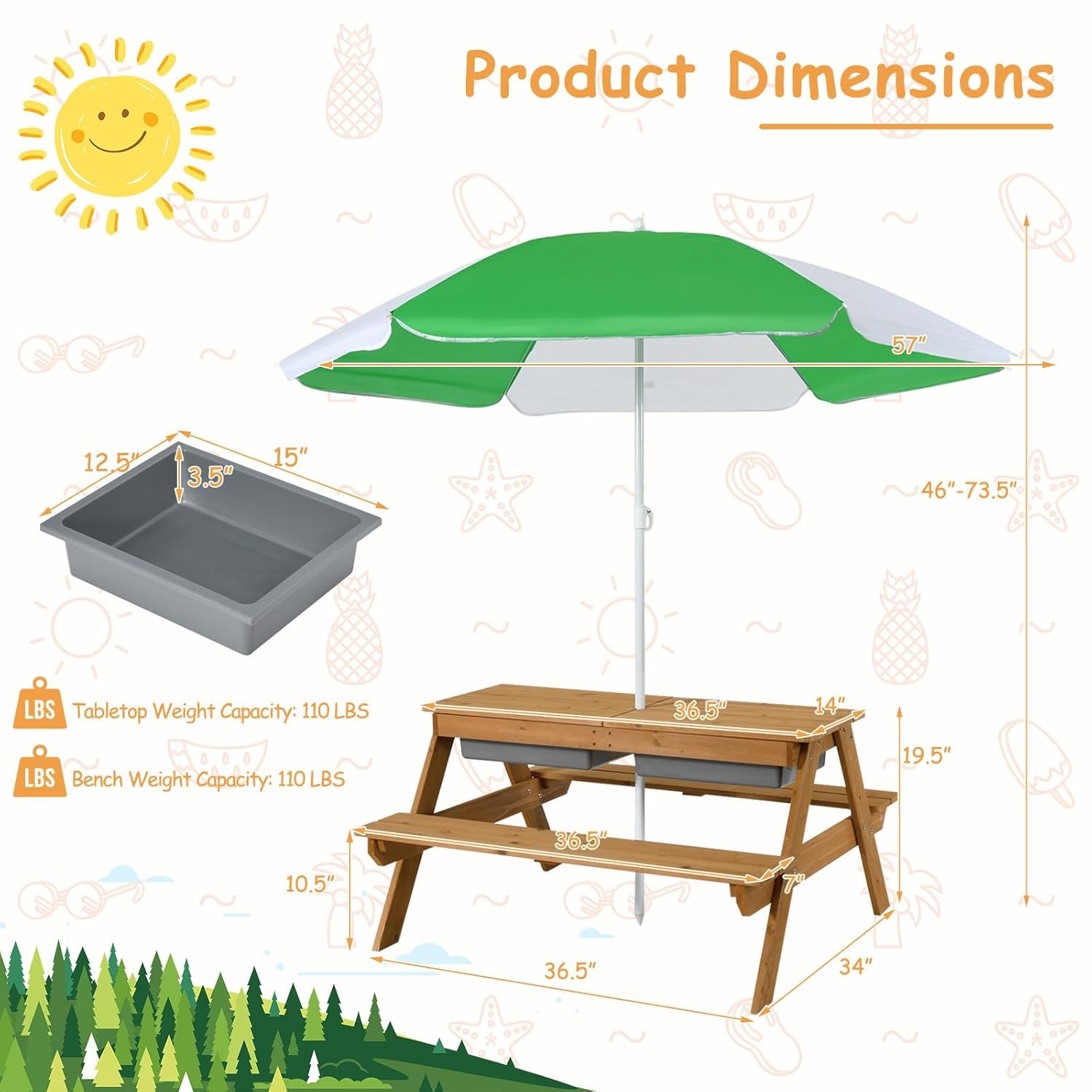 Tavolo da Picnic 4 in 1 per Ba - Kids Outdoor Umbrella For Table recensione e prezzo