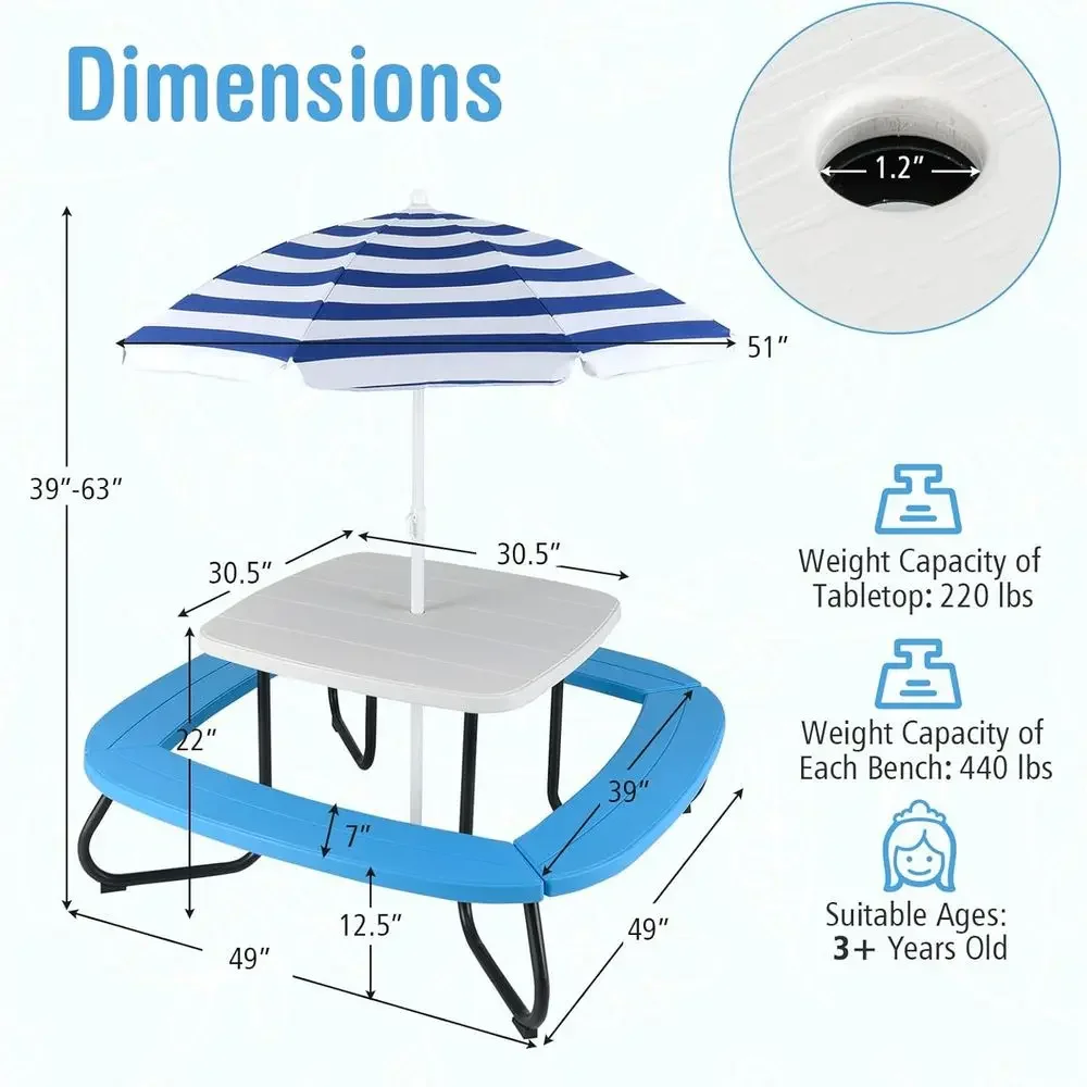 Tavolo da Picnic per 8 Bambini - Kids Outdoor Umbrella For Table recensione e prezzo