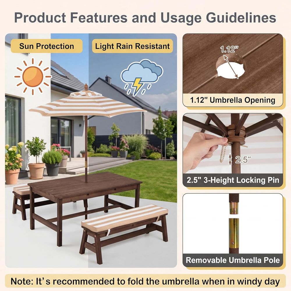 Tavolo da picnic per bambini,  - Kids Outdoor Umbrella For Table recensione e prezzo