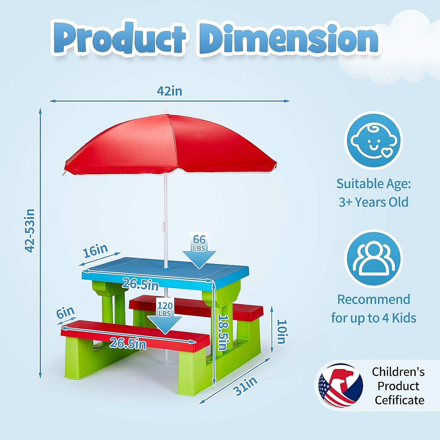 Tavolo da Picnic per Bambini J - Kids Outdoor Umbrella For Table recensione e prezzo