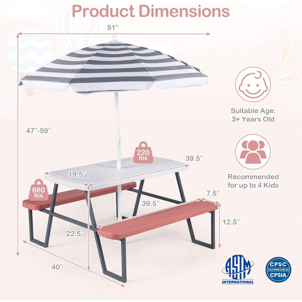Tavolo da Picnic per Bambini,  - Kids Outdoor Umbrella For Table recensione e prezzo